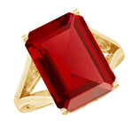 Certified Emerald Cut Lab Grown Ruby Engagement Ring with Split Shank