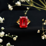 Certified Emerald Cut Lab Grown Ruby Engagement Ring with Split Shank