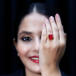 Certified Emerald Cut Lab Grown Ruby Engagement Ring with Split Shank