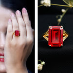 Certified Emerald Cut Lab Grown Ruby Engagement Ring with Split Shank