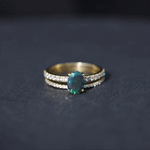 Oval Black Opal Wedding Ring Set With Diamond