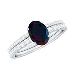 Oval Black Opal Wedding Ring Set With Diamond