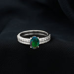 Oval Black Opal Wedding Ring Set With Diamond