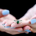 Oval Black Opal Wedding Ring Set With Diamond
