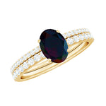 Oval Black Opal Wedding Ring Set With Diamond