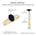 Oval Black Opal Wedding Ring Set With Diamond