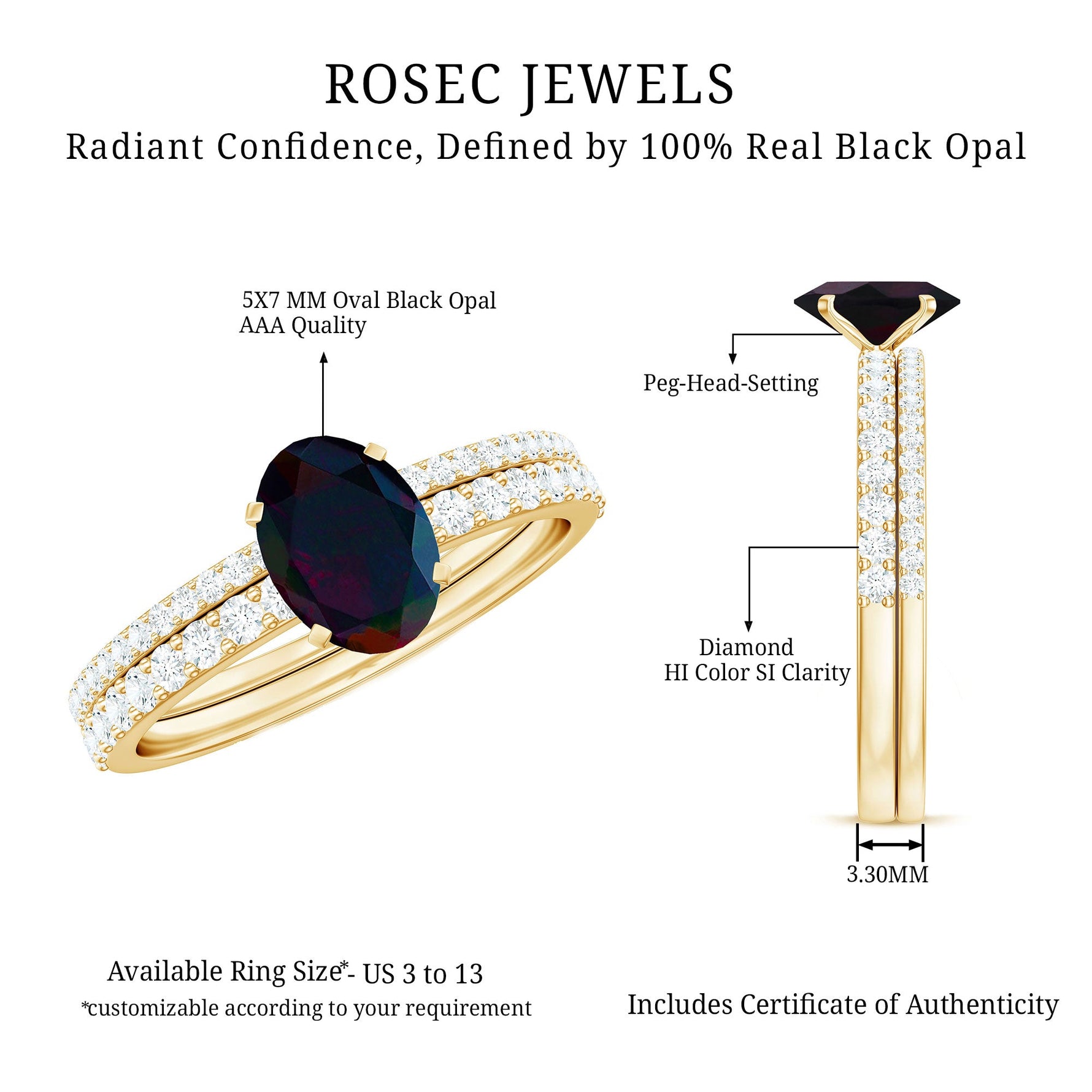 Oval Black Opal Wedding Ring Set With Diamond