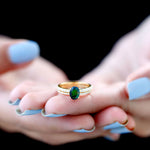 Oval Black Opal Wedding Ring Set With Diamond