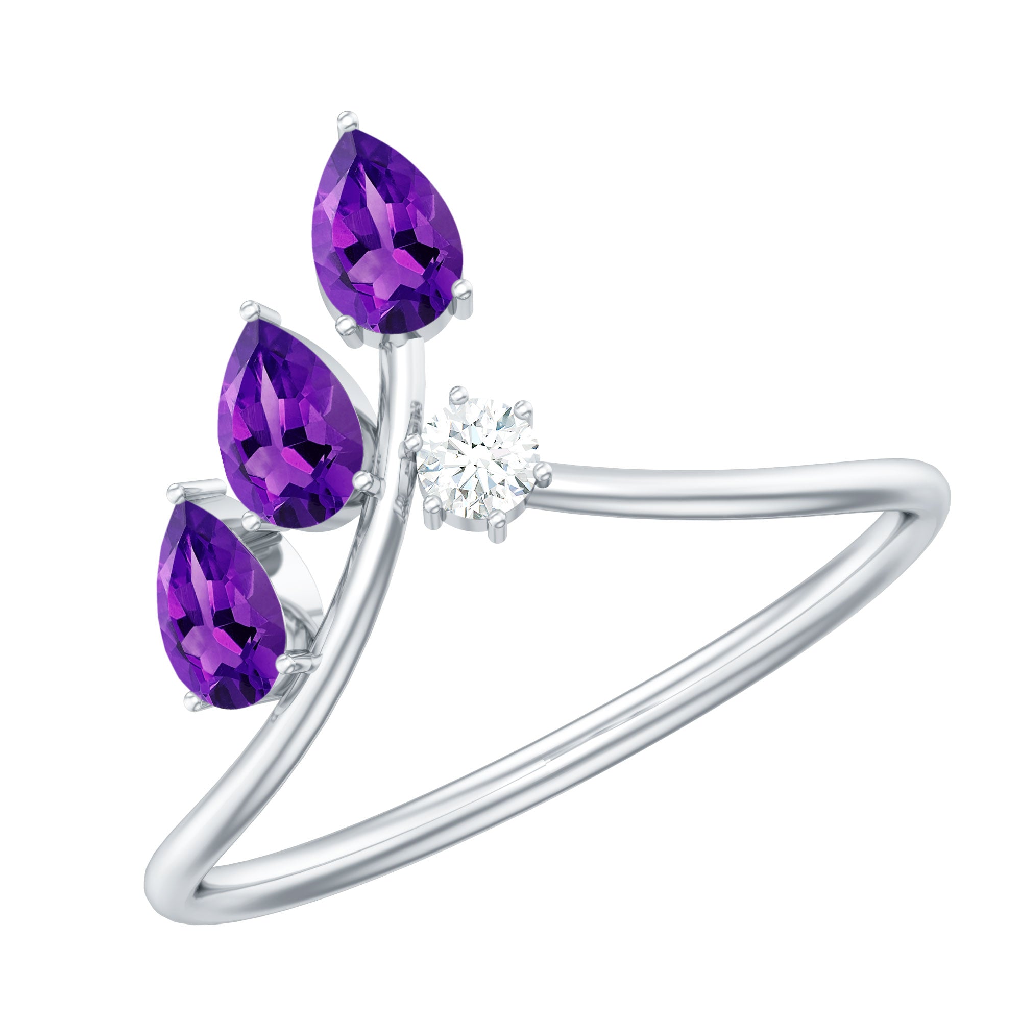 Pear Shaped Real Amethyst Ring Guard with Lab Diamond