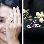 Pear Shaped Real Amethyst Ring Guard with Lab Diamond