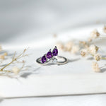 Pear Shaped Real Amethyst Ring Guard with Lab Diamond