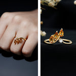 Certified Pear Shaped Citrine Ring Guard with Lab Diamond