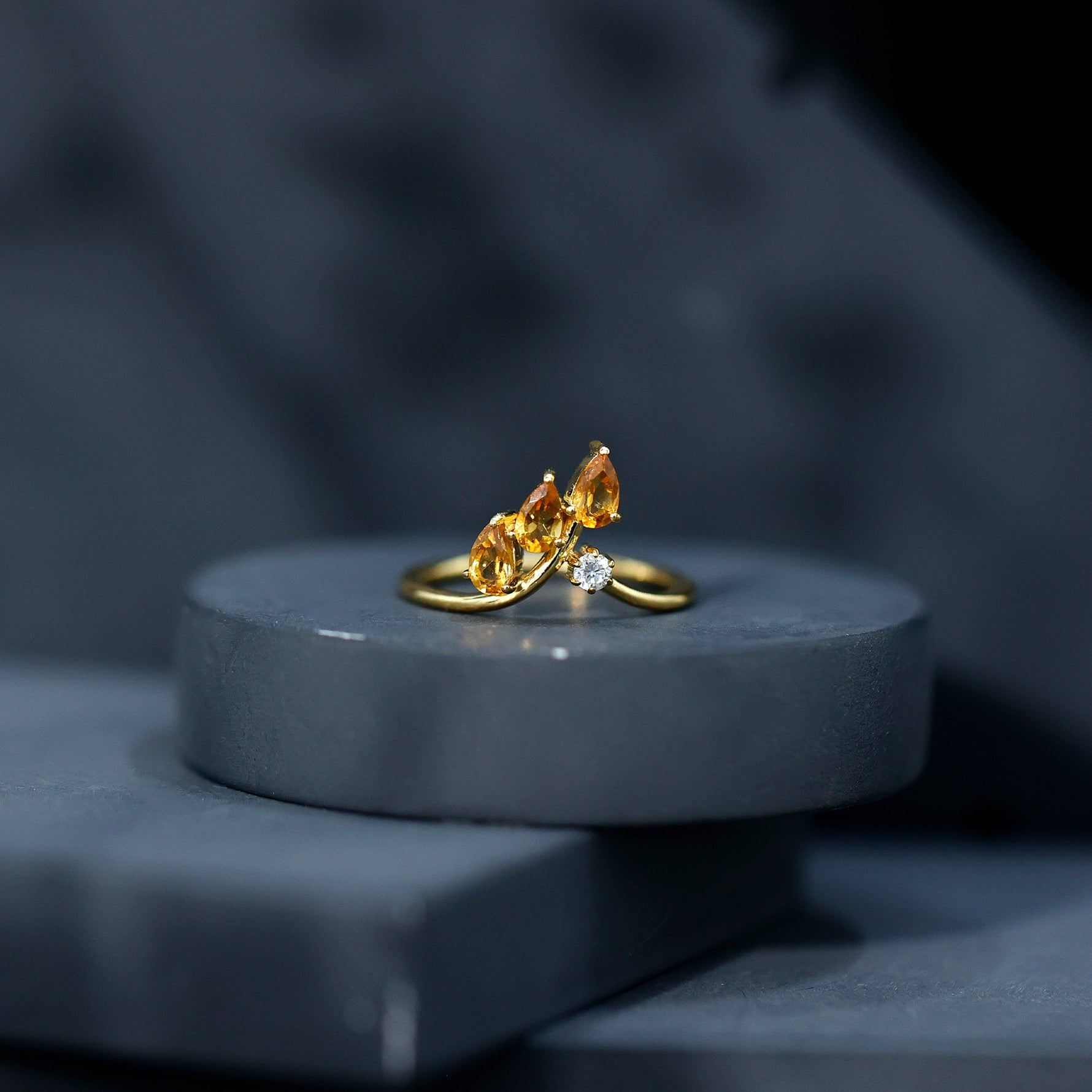 Certified Pear Shaped Citrine Ring Guard with Lab Diamond