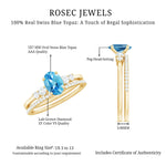 Oval Swiss Blue Topaz Diamond Wedding Ring Set in Silver
