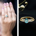 Oval Swiss Blue Topaz Diamond Wedding Ring Set in Silver