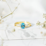 Oval Swiss Blue Topaz Diamond Wedding Ring Set in Silver