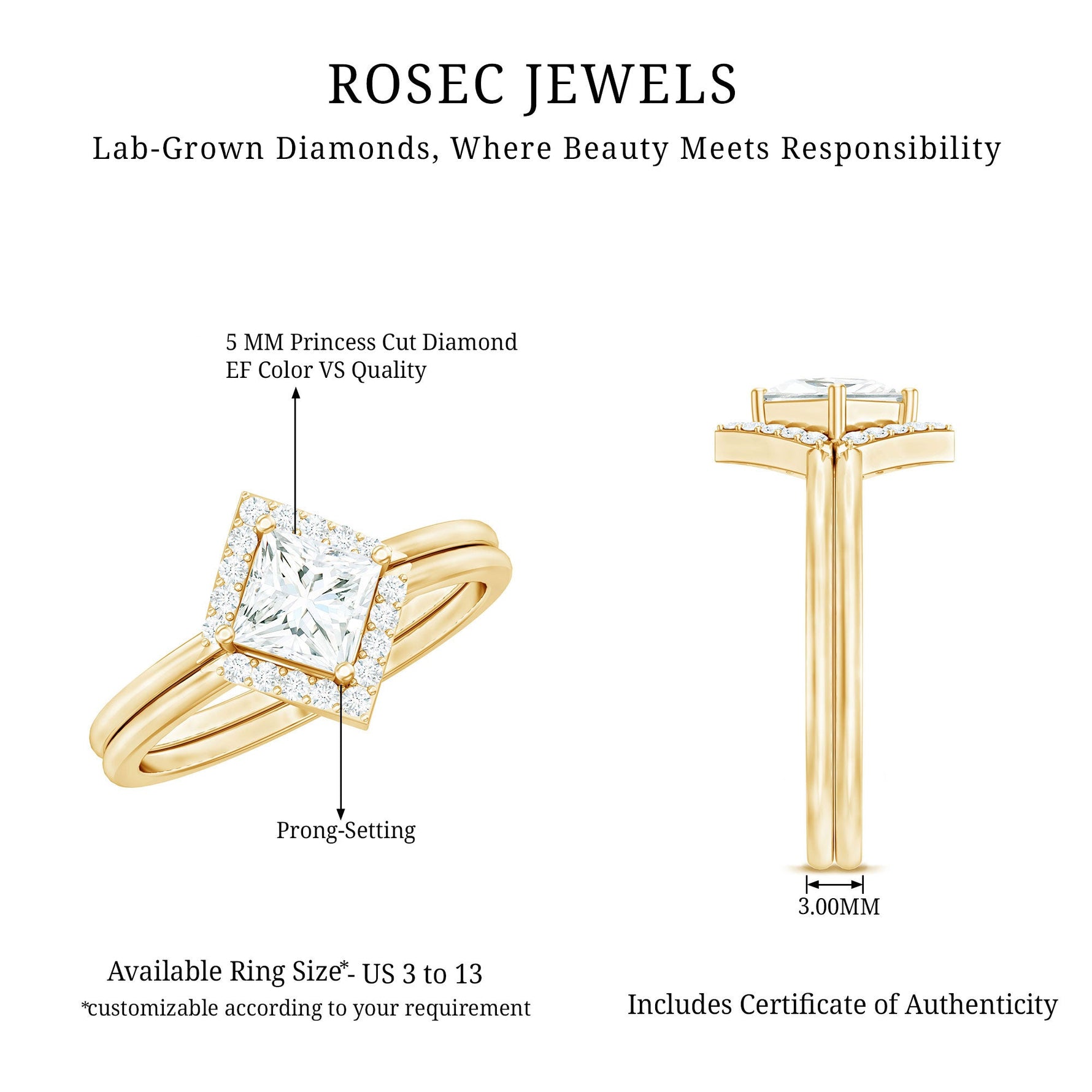 Princess Cut Lab Grown Diamond Bridal Ring Set