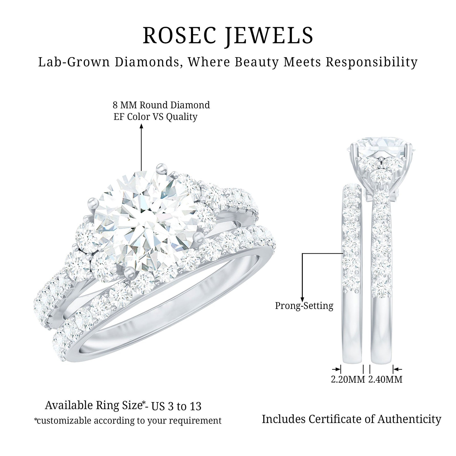 Certified Lab Grown Diamond Engagement Ring With Ring Guard for Her