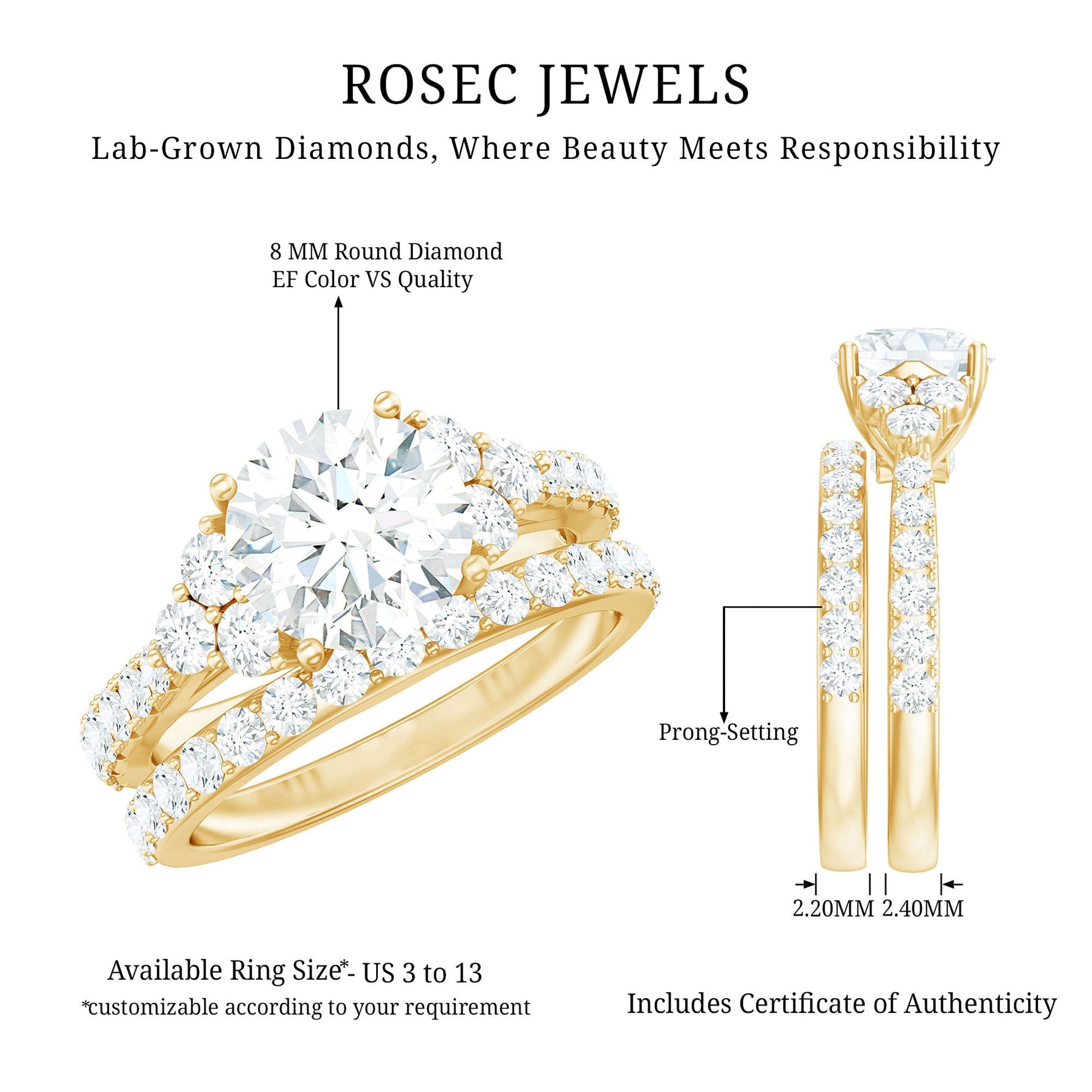 Certified Lab Grown Diamond Engagement Ring With Ring Guard for Her