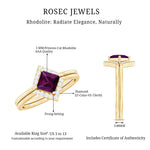 Rhodolite Garnet Princess Cut Engagement Ring with Diamond Enhancer