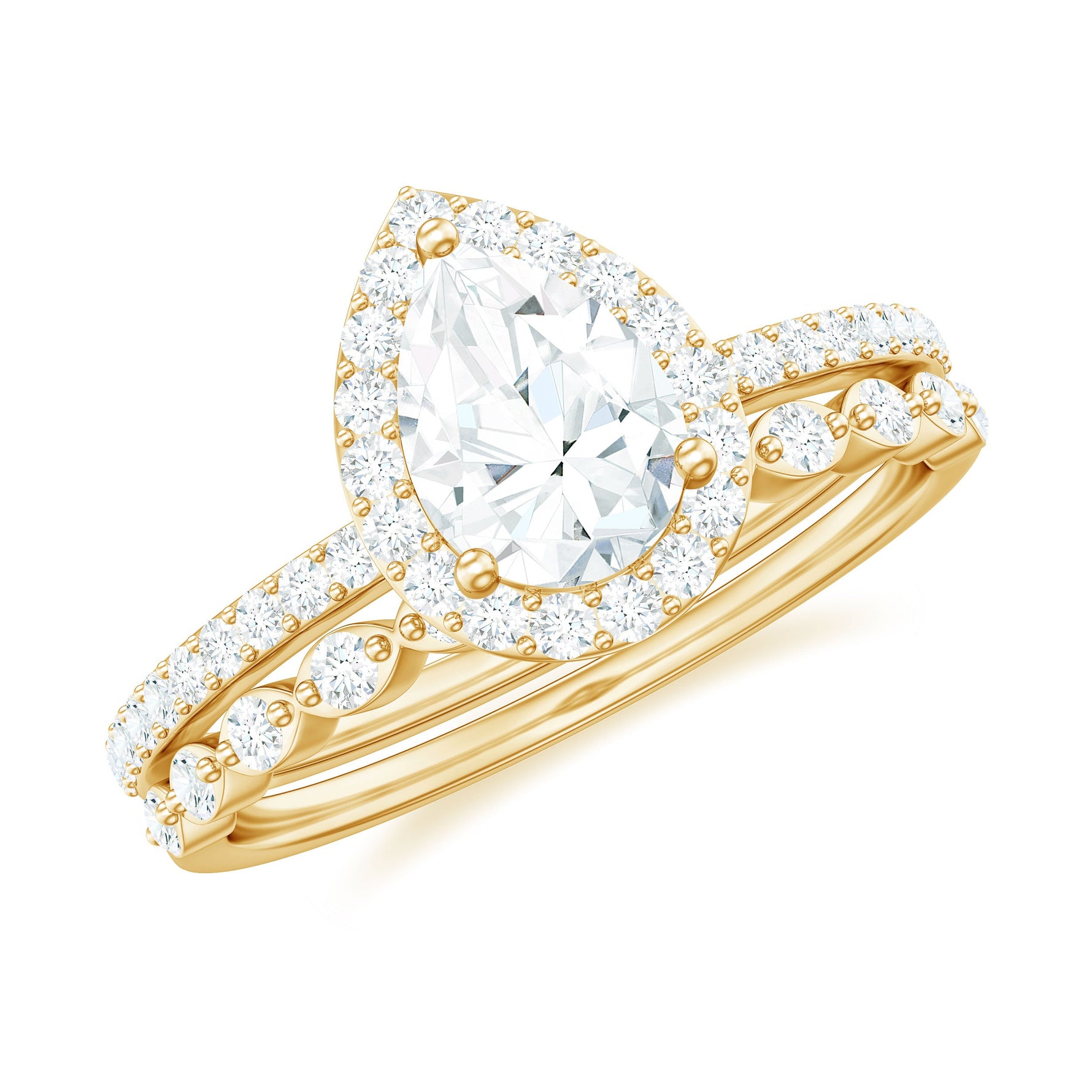 Lab Created Diamond Teardrop Engagement Ring With Stackable Band