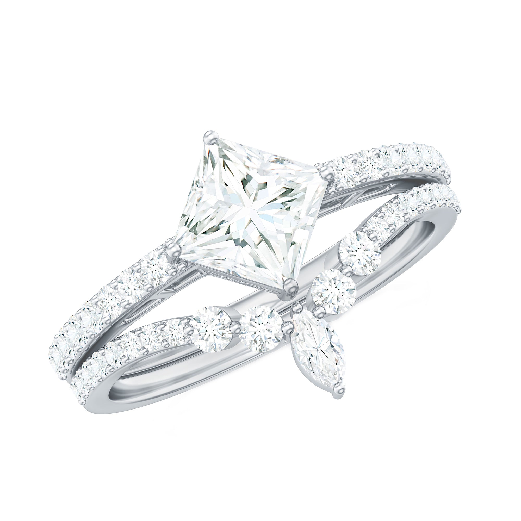 Lab Created Diamond Princess Cut Engagement Ring With Enhancer