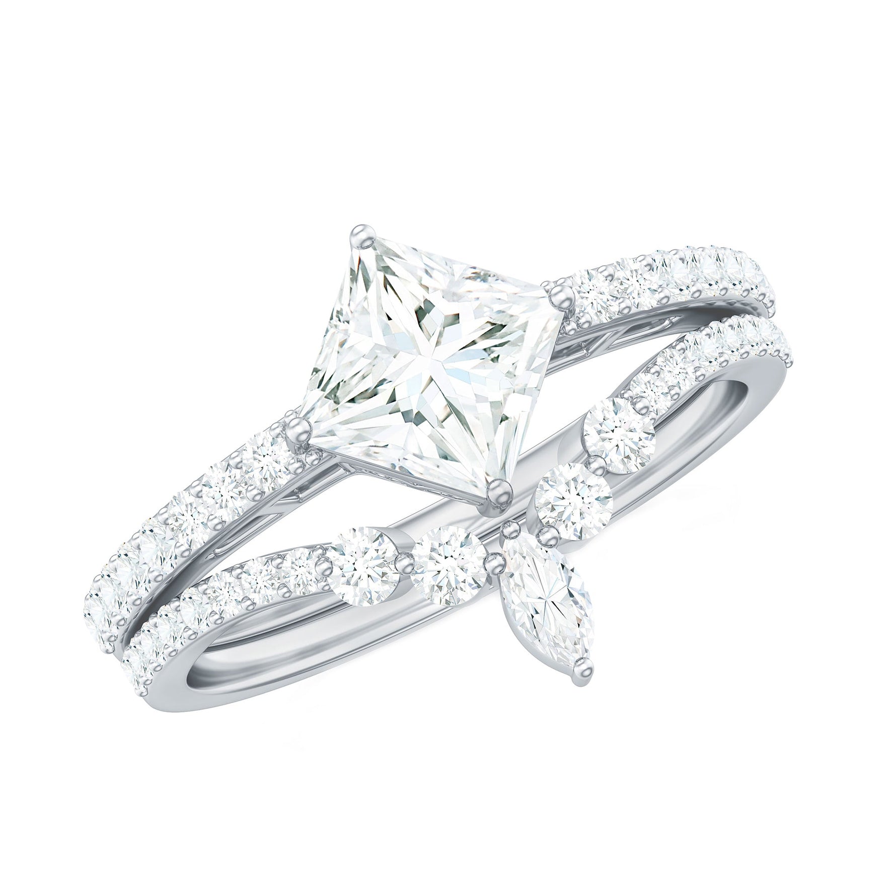 Lab Created Diamond Princess Cut Engagement Ring With Enhancer