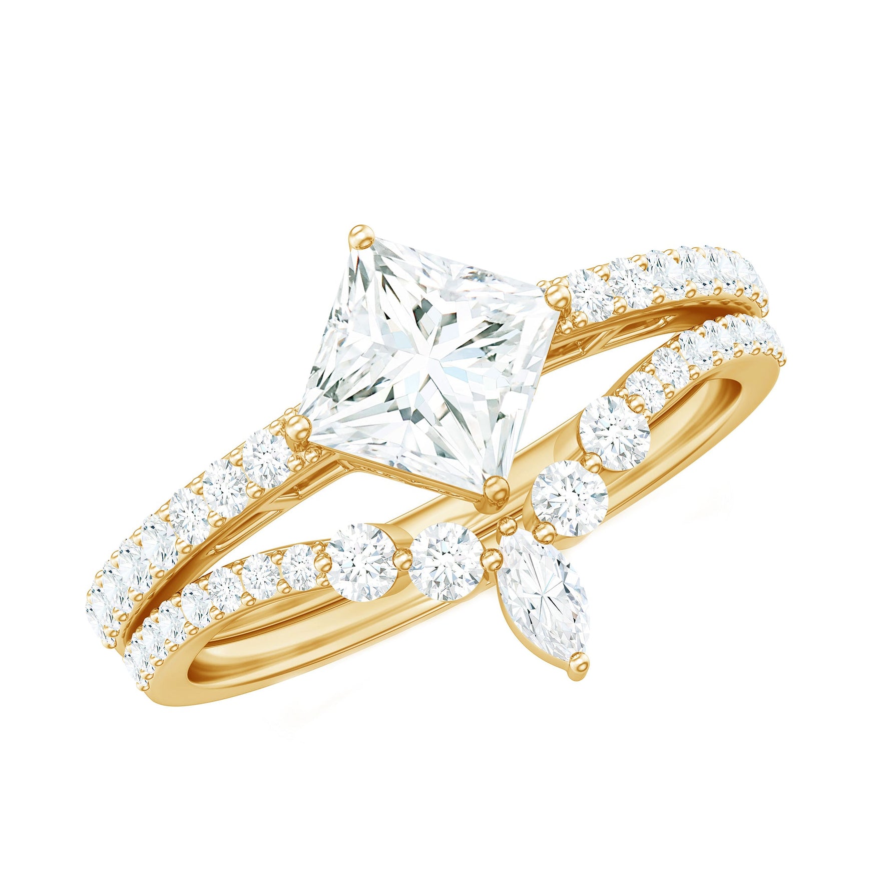 Lab Created Diamond Princess Cut Engagement Ring With Enhancer