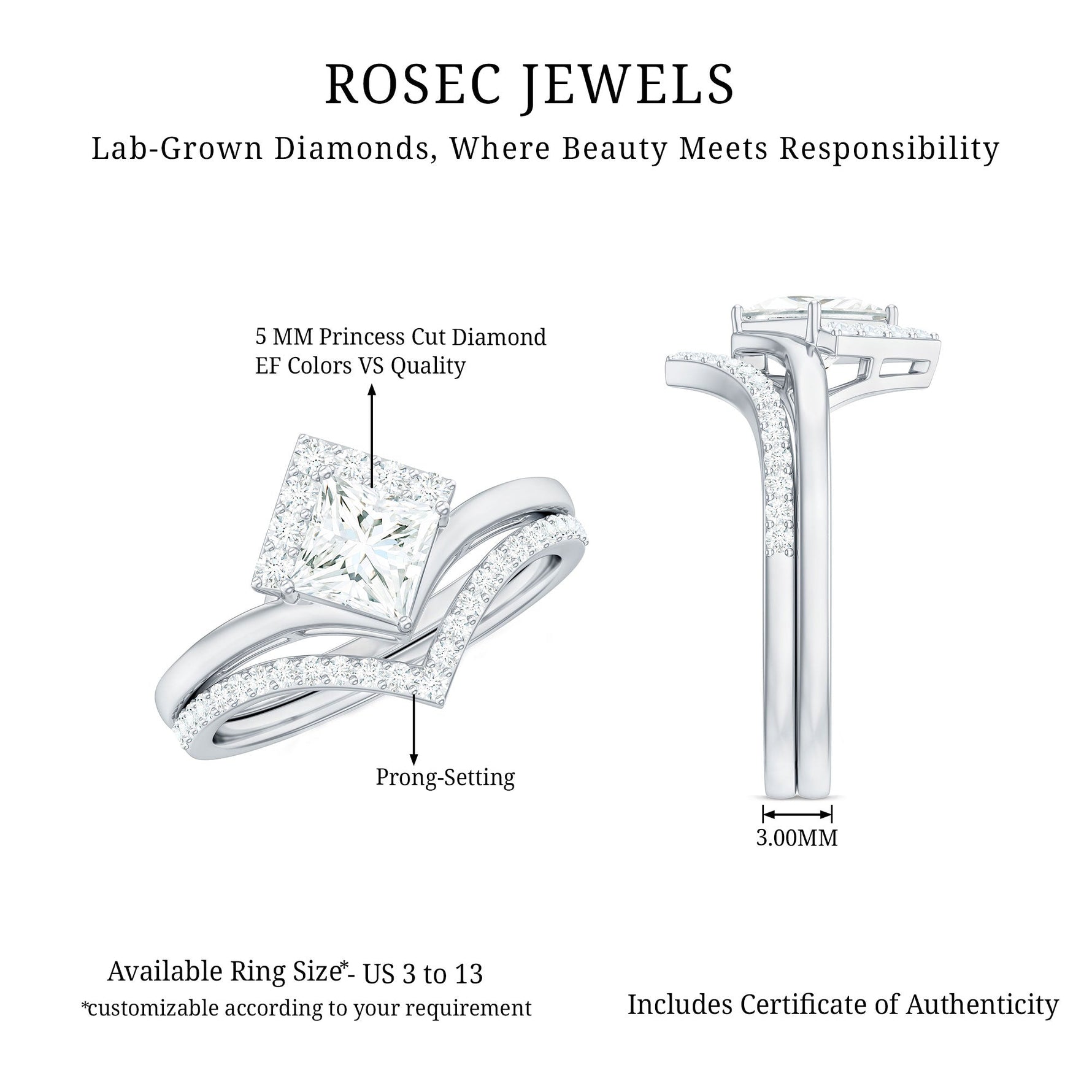 Lab Grown Diamond Princess Cut Engagement Ring With Ring Guard