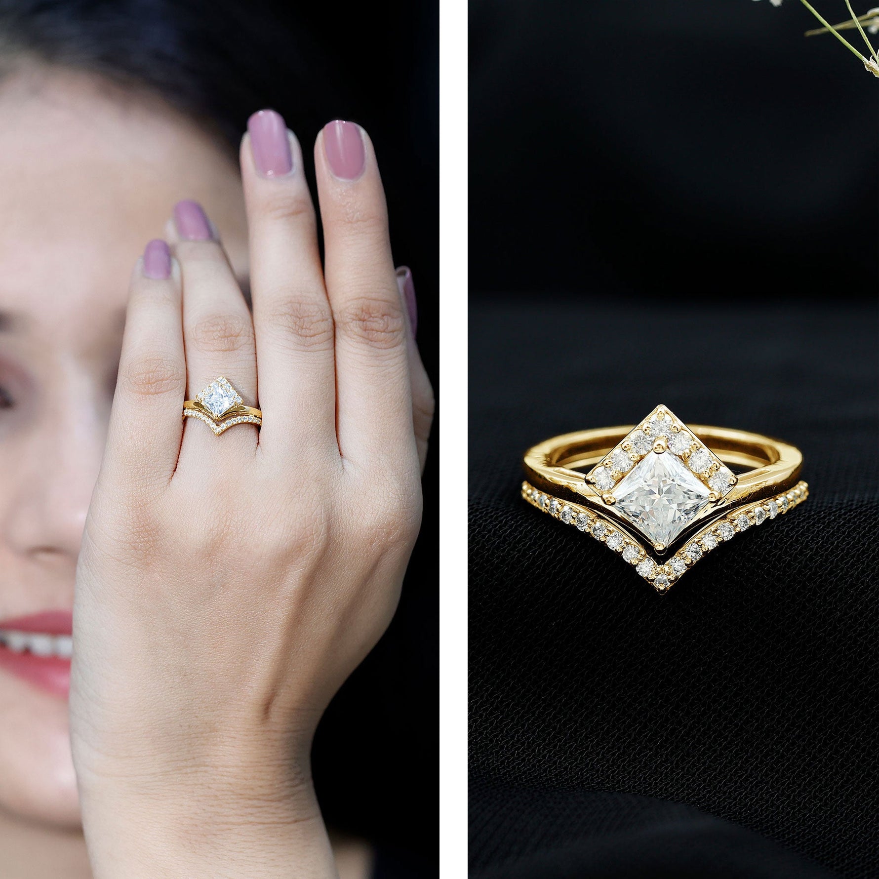 Lab Grown Diamond Princess Cut Engagement Ring With Ring Guard