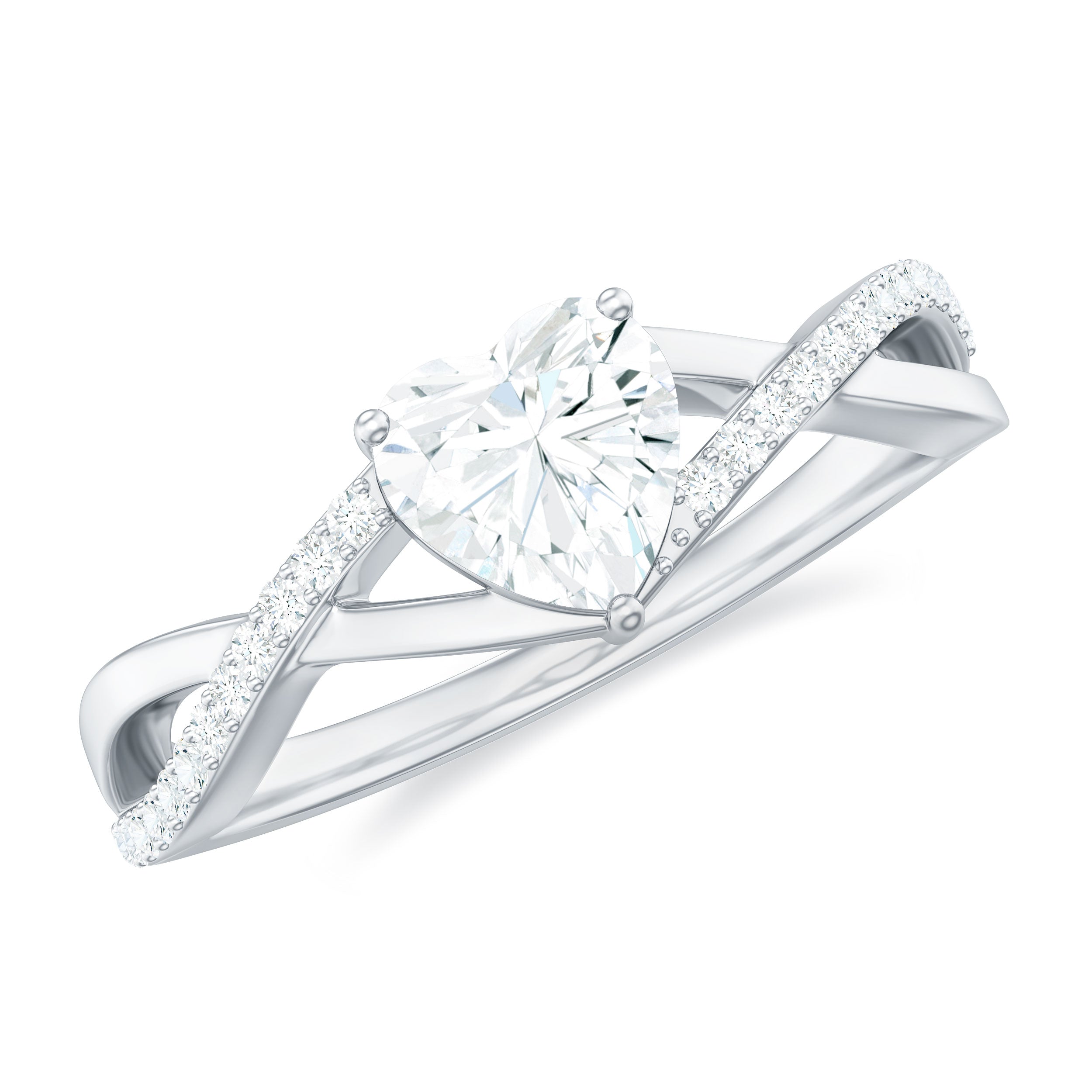 Lab Created Diamond Heart Crossover Engagement Ring