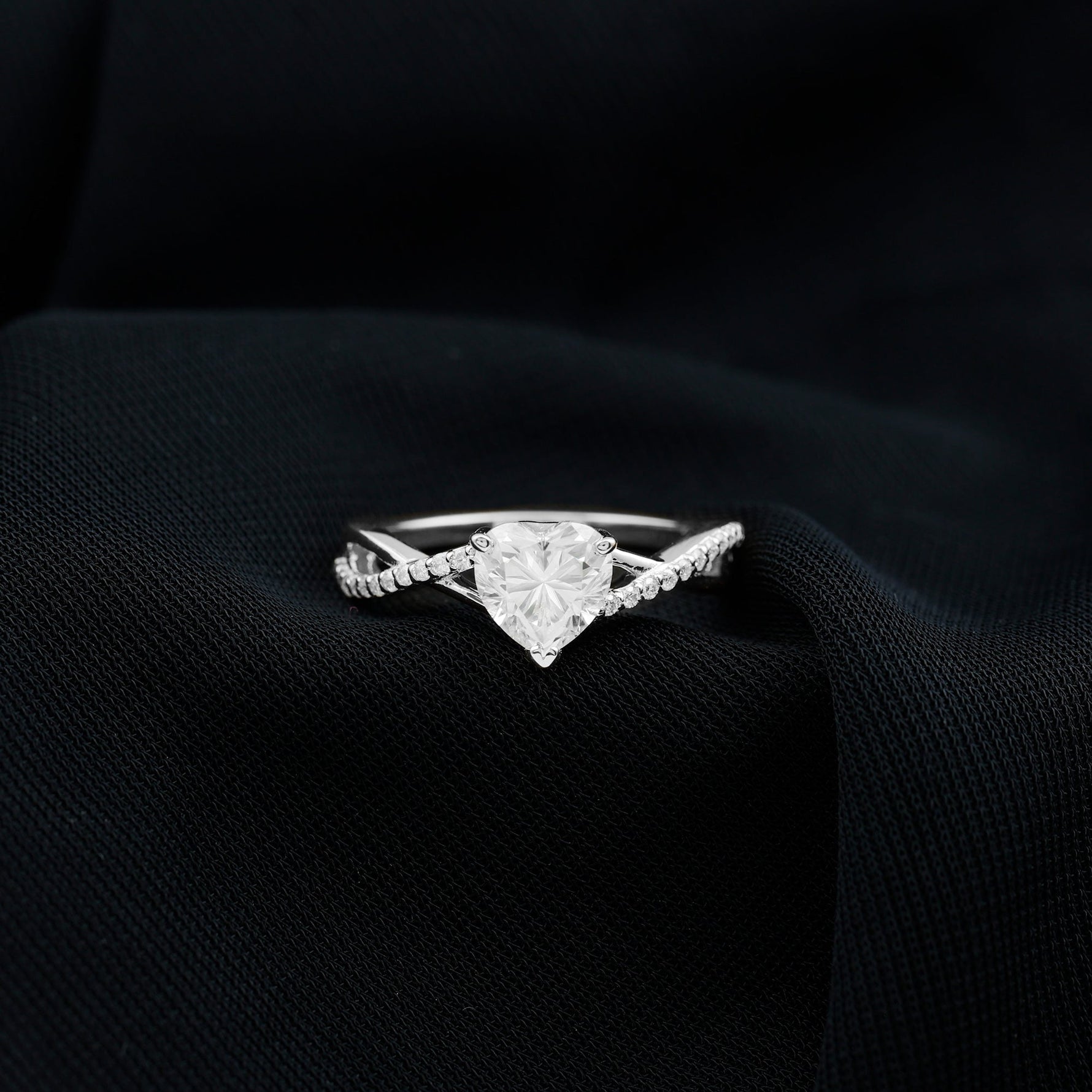 Lab Created Diamond Heart Crossover Engagement Ring