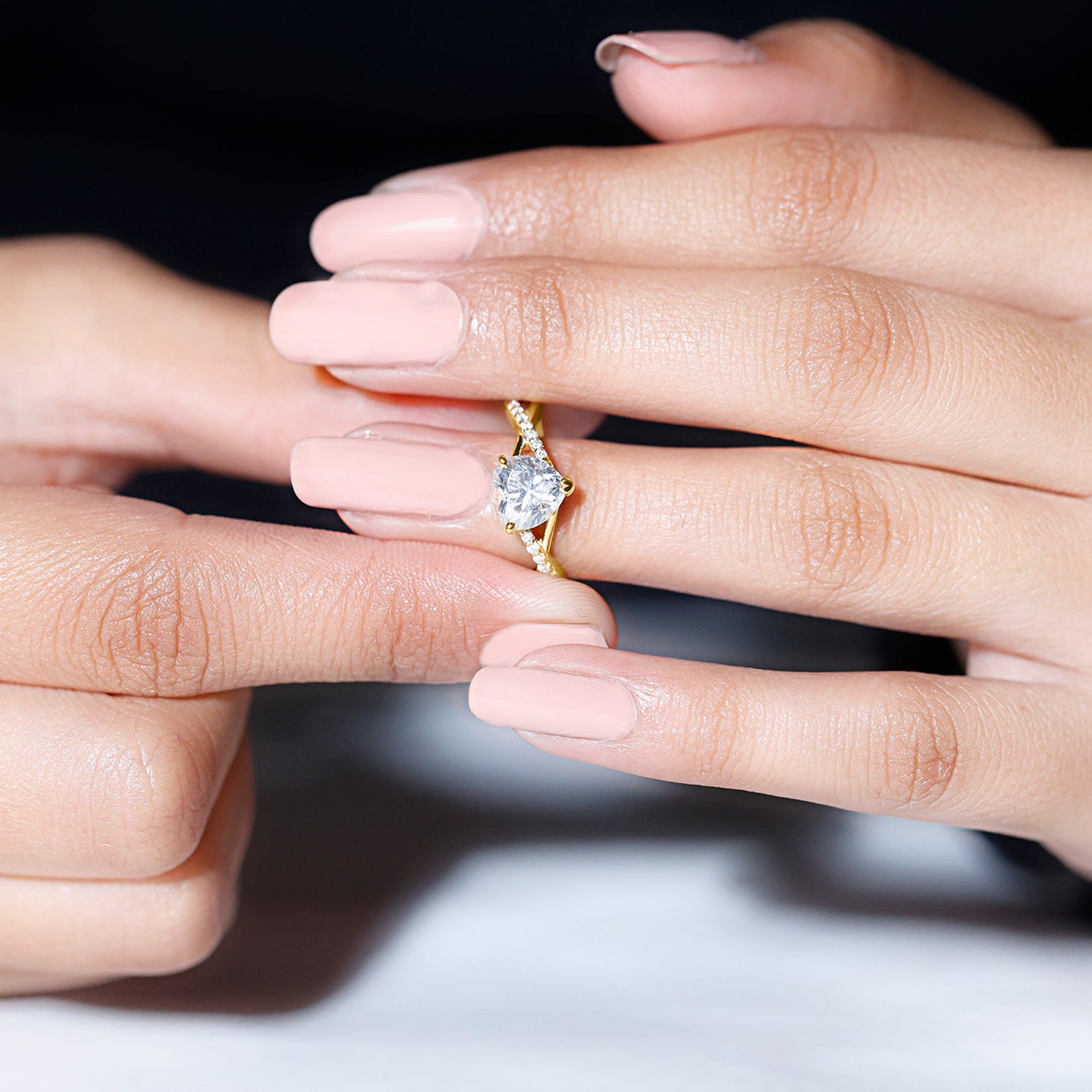 Lab Created Diamond Heart Crossover Engagement Ring