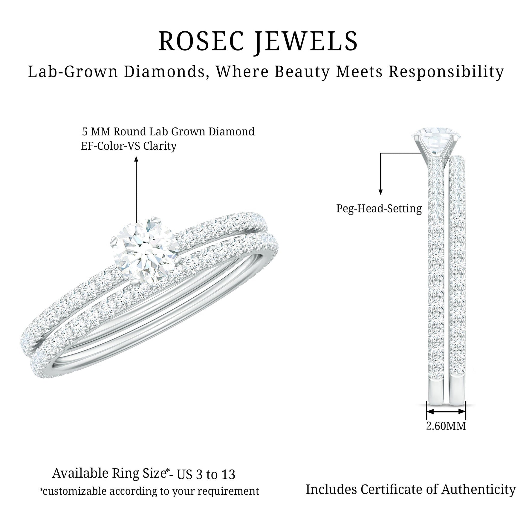 Certified Lab Created Diamond Wedding Ring Set For Bride