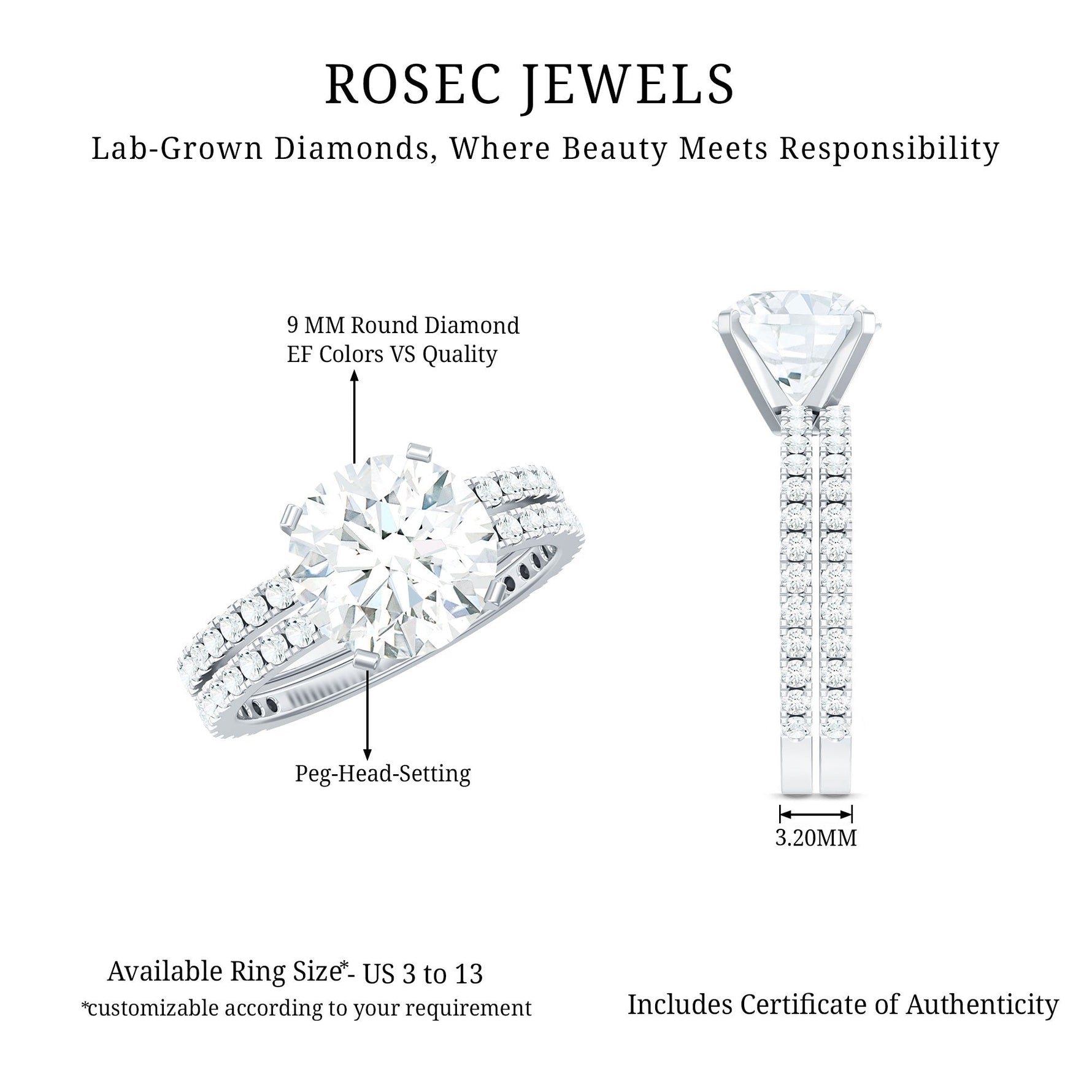 Lab Grown Diamond Wedding Ring Set with Certificate