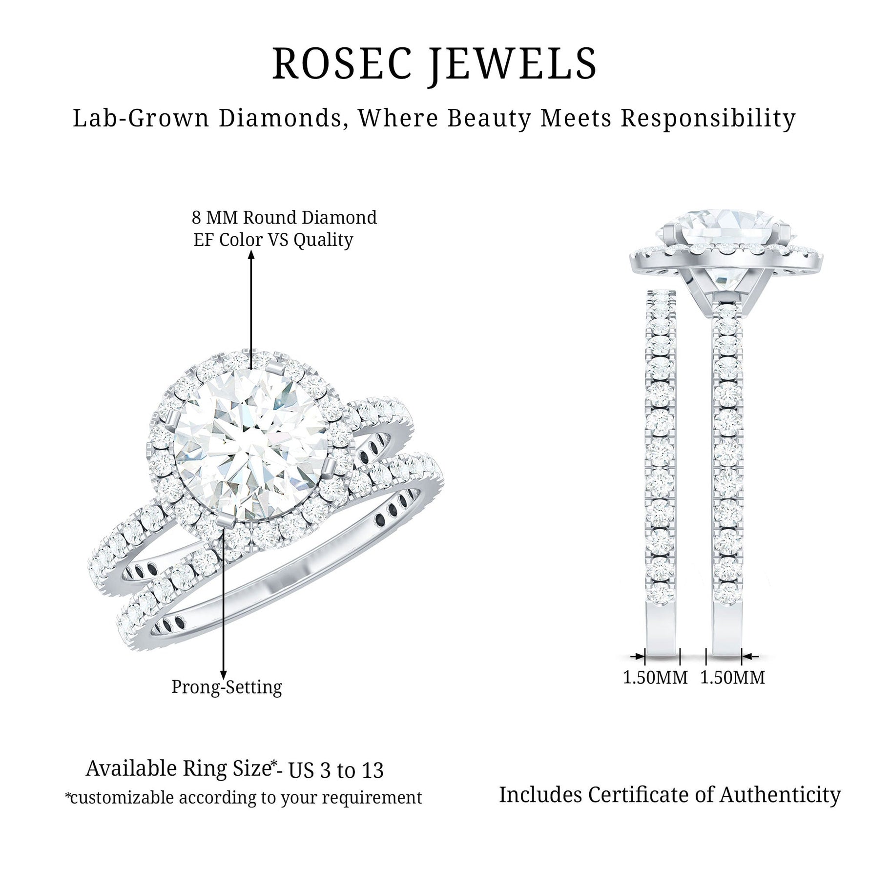 Lab Grown Diamond Halo Bridal Ring Set for Women