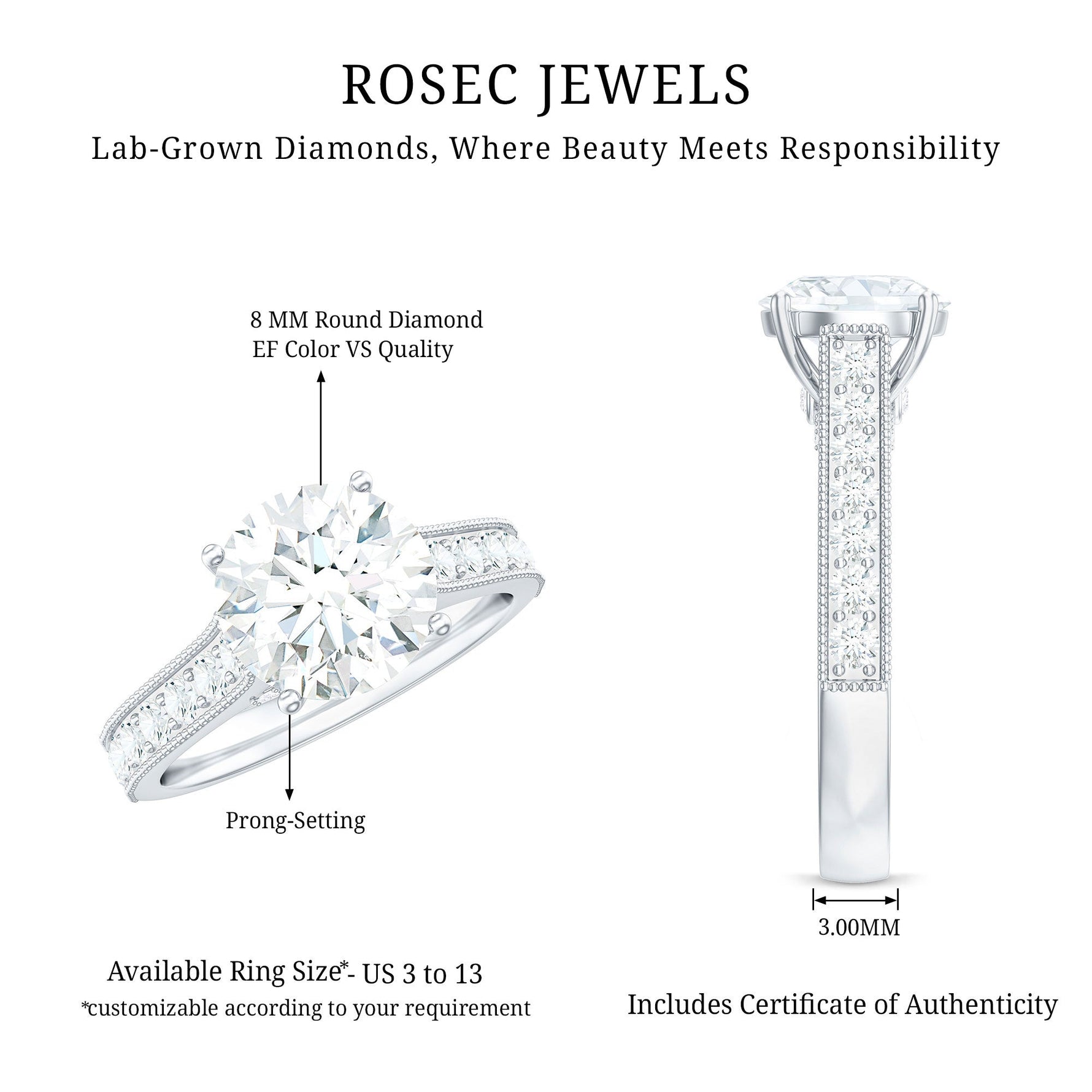 Certified Lab Grown Diamond 2 Carat Solitaire Engagement Ring