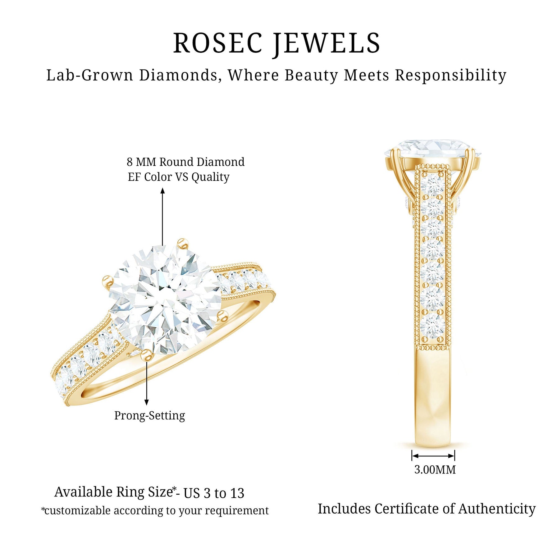 Certified Lab Grown Diamond 2 Carat Solitaire Engagement Ring