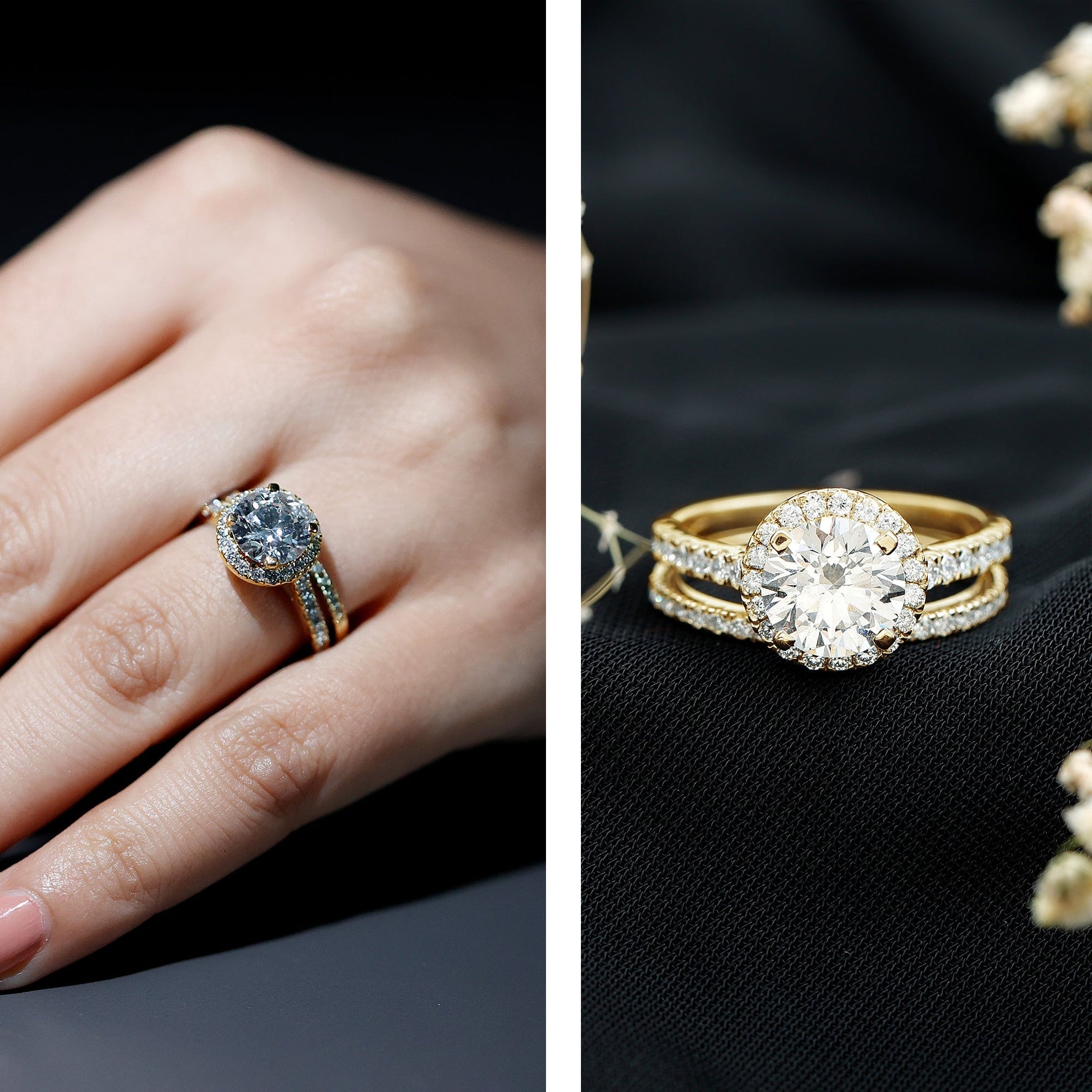 Certified Lab Grown Diamond Halo Ring With Wedding Band