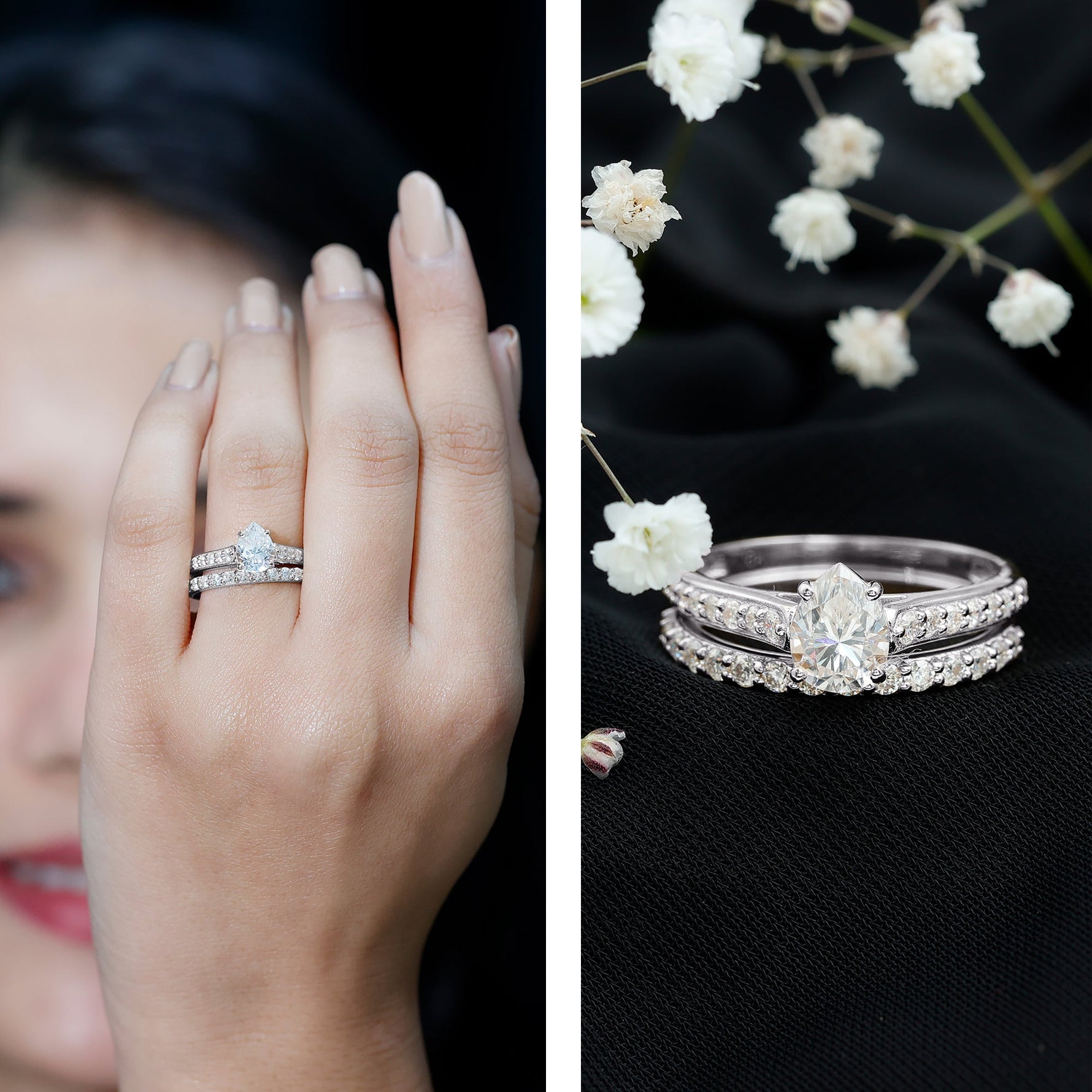 Pear Cut 6X8 MM Lab Grown Diamond Marriage Ring Set for Women