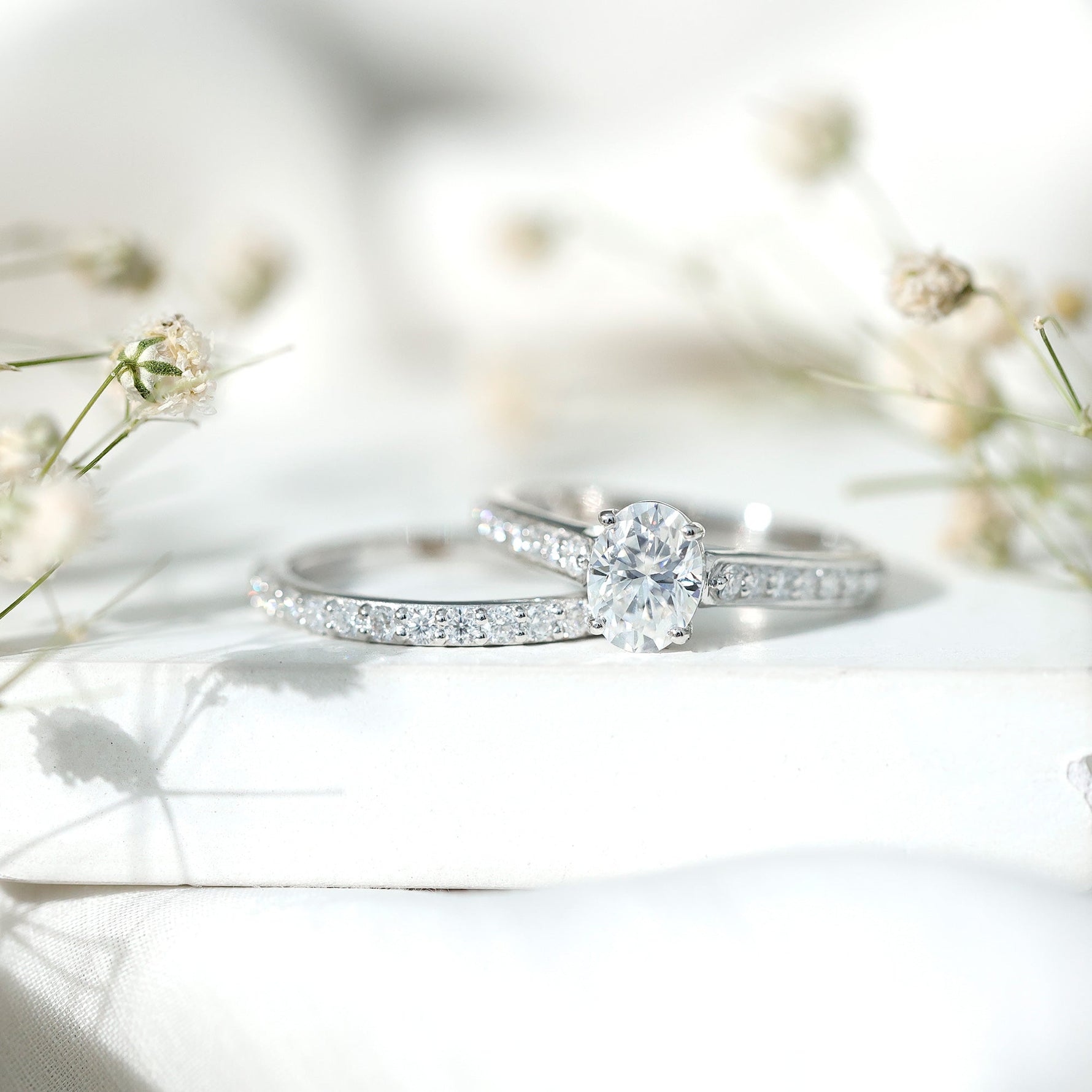 6X8 MM Oval Lab Created Diamond Solitaire Engagement Ring Set for Women