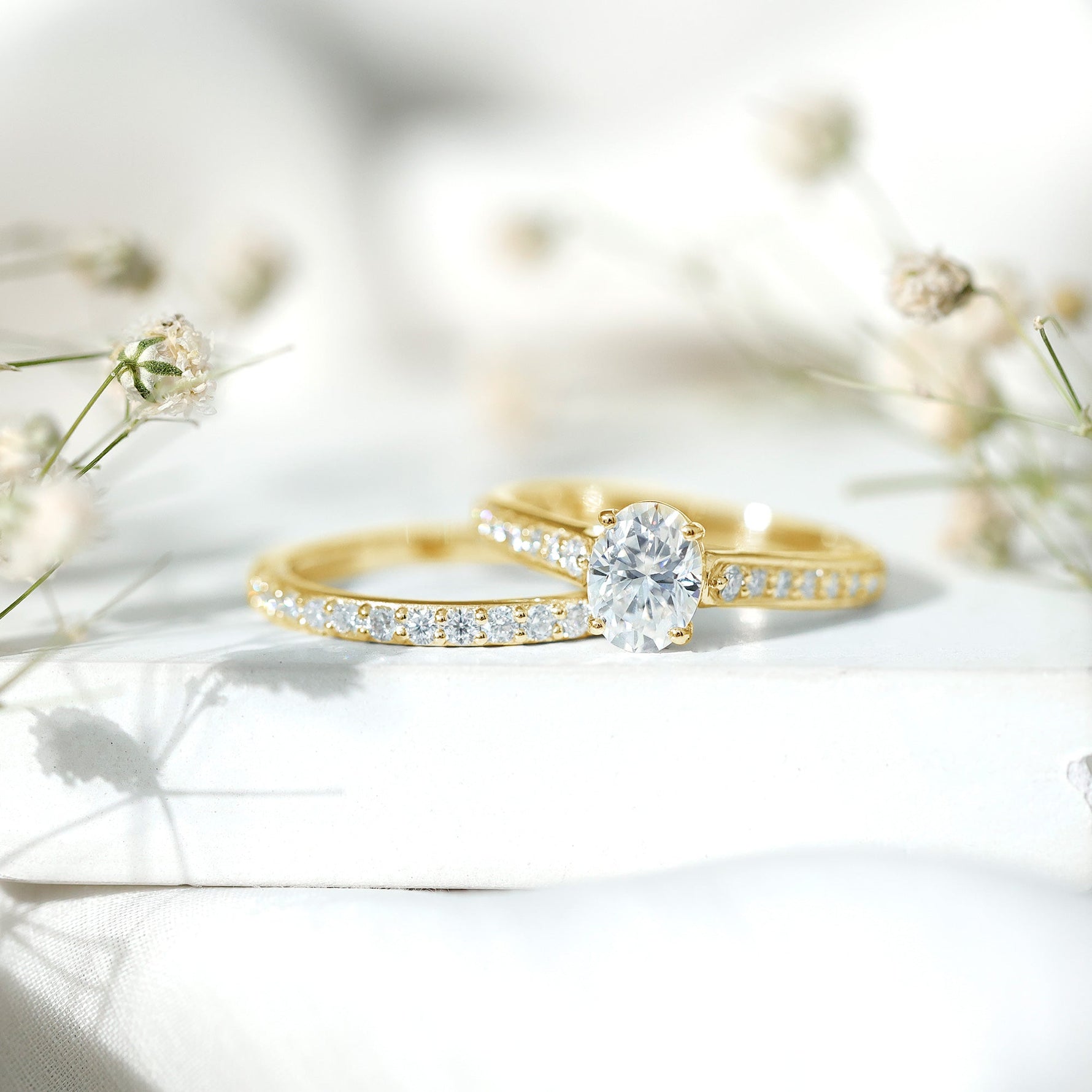 6X8 MM Oval Lab Created Diamond Solitaire Engagement Ring Set for Women