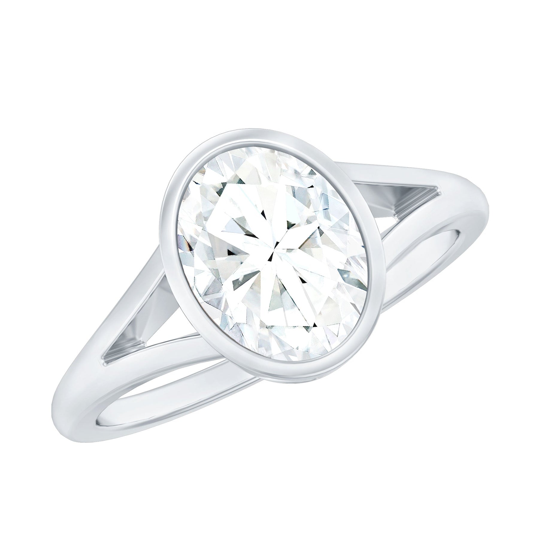 Bezel Set Oval Lab Created Diamond Solitaire Ring For Women