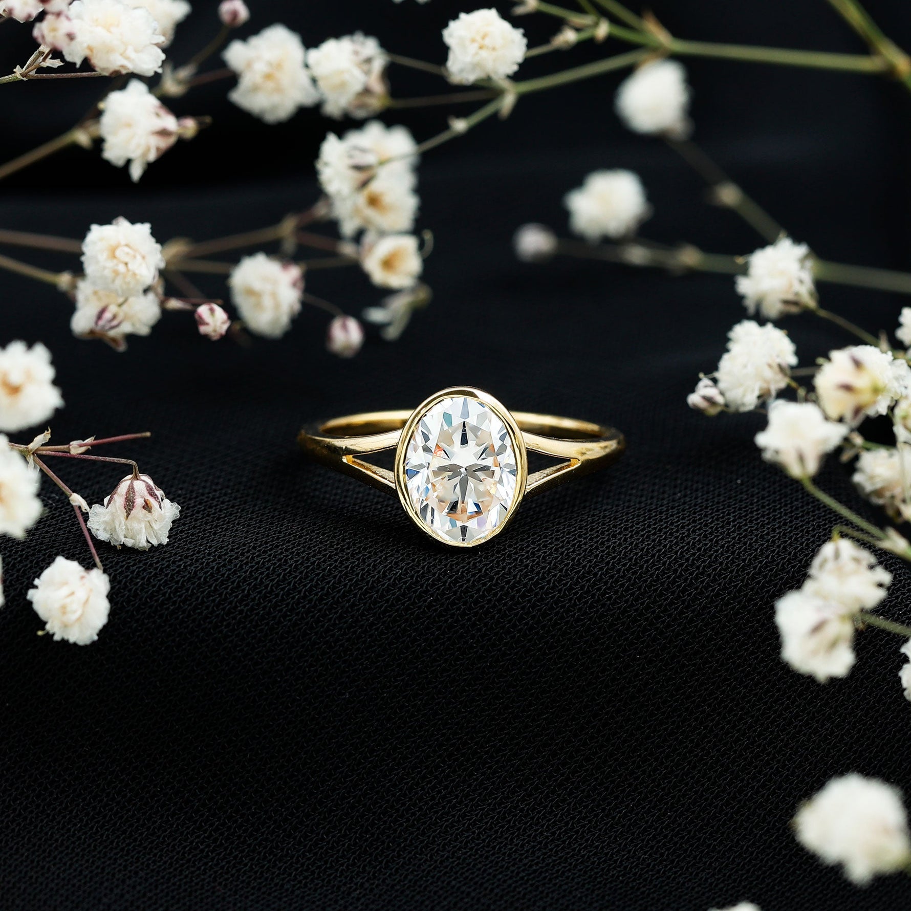 Bezel Set Oval Lab Created Diamond Solitaire Ring For Women