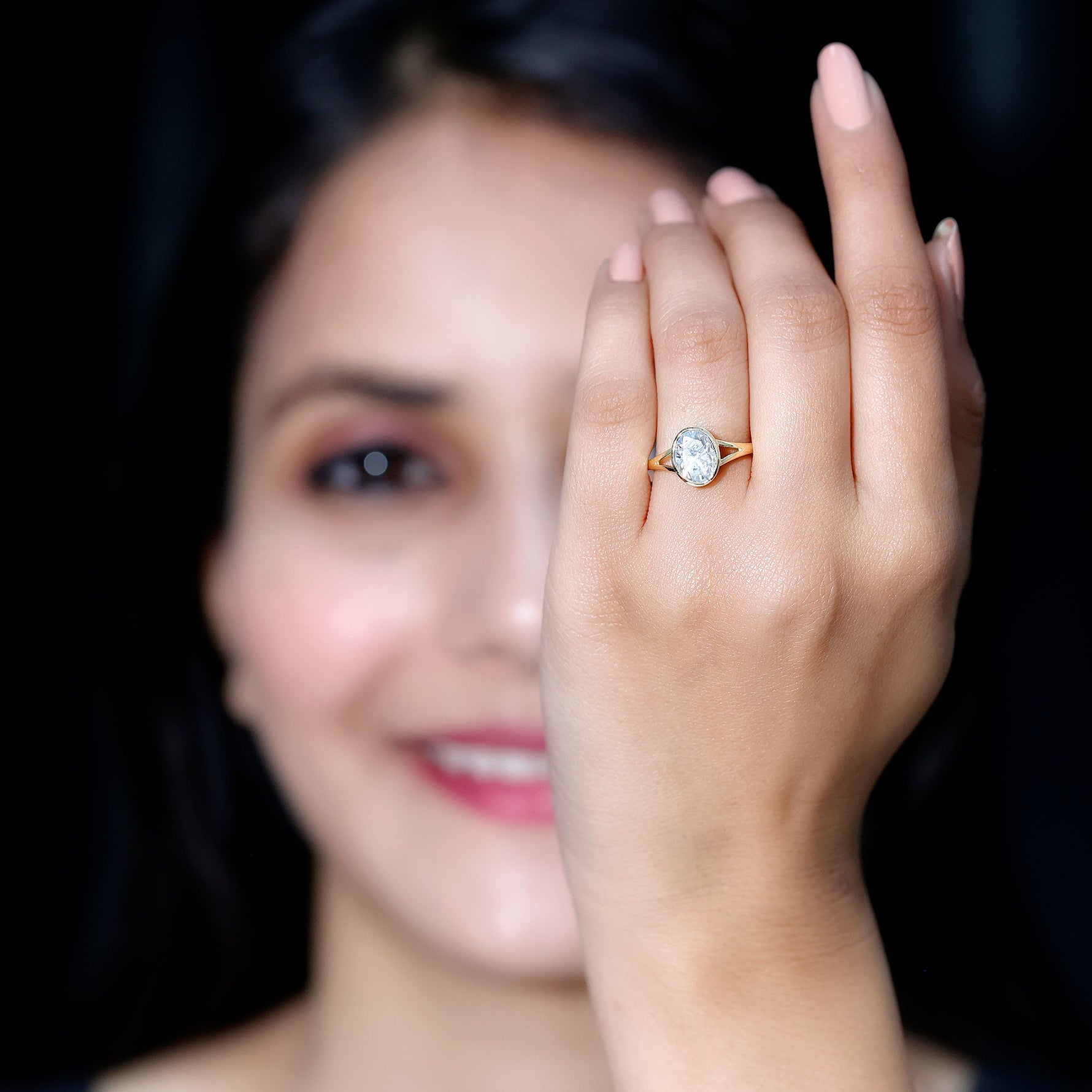 Bezel Set Oval Lab Created Diamond Solitaire Ring For Women