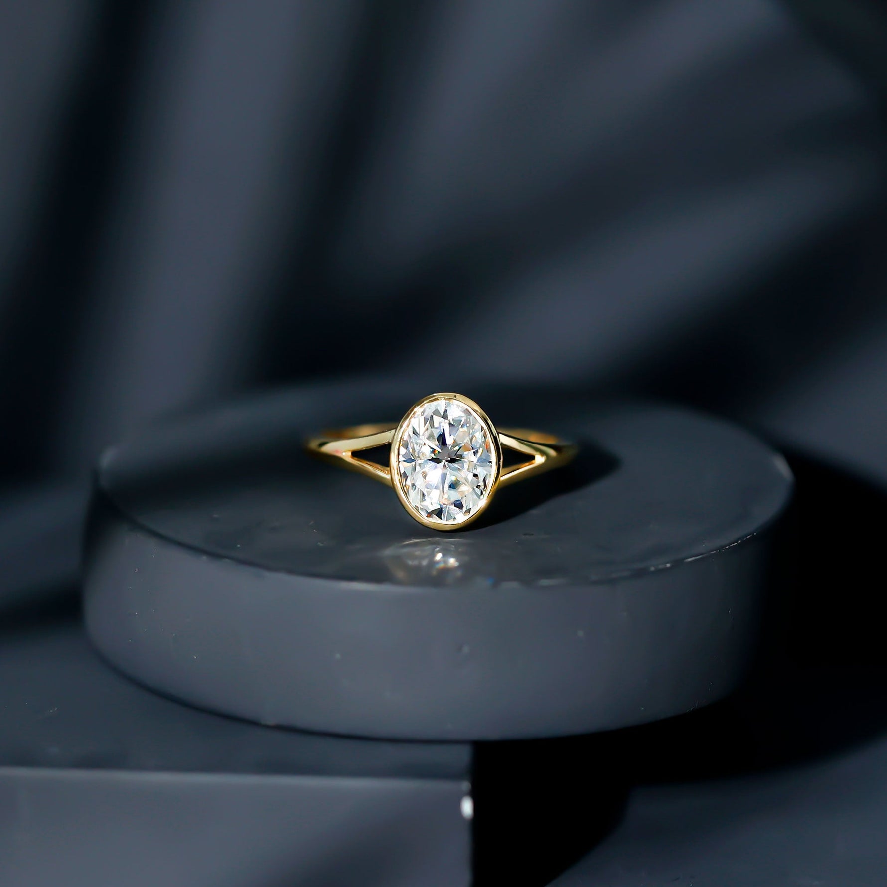 Bezel Set Oval Lab Created Diamond Solitaire Ring For Women