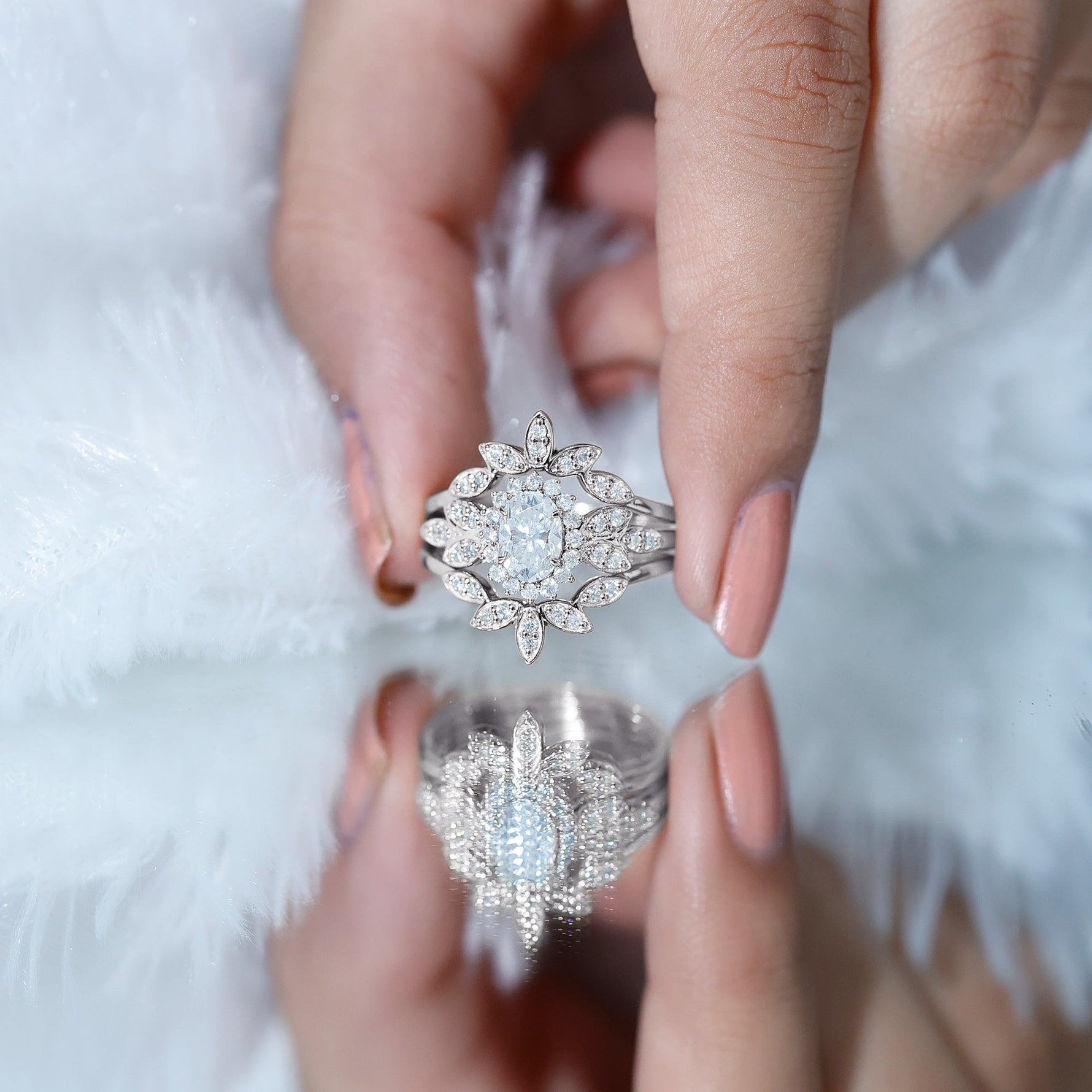 Lab Grown Diamond Vintage Engagement Ring with 2 Wedding Bands