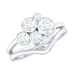 Bezel Set Lab Created Diamond Cluster Wedding Ring Set