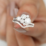 Bezel Set Lab Created Diamond Cluster Wedding Ring Set