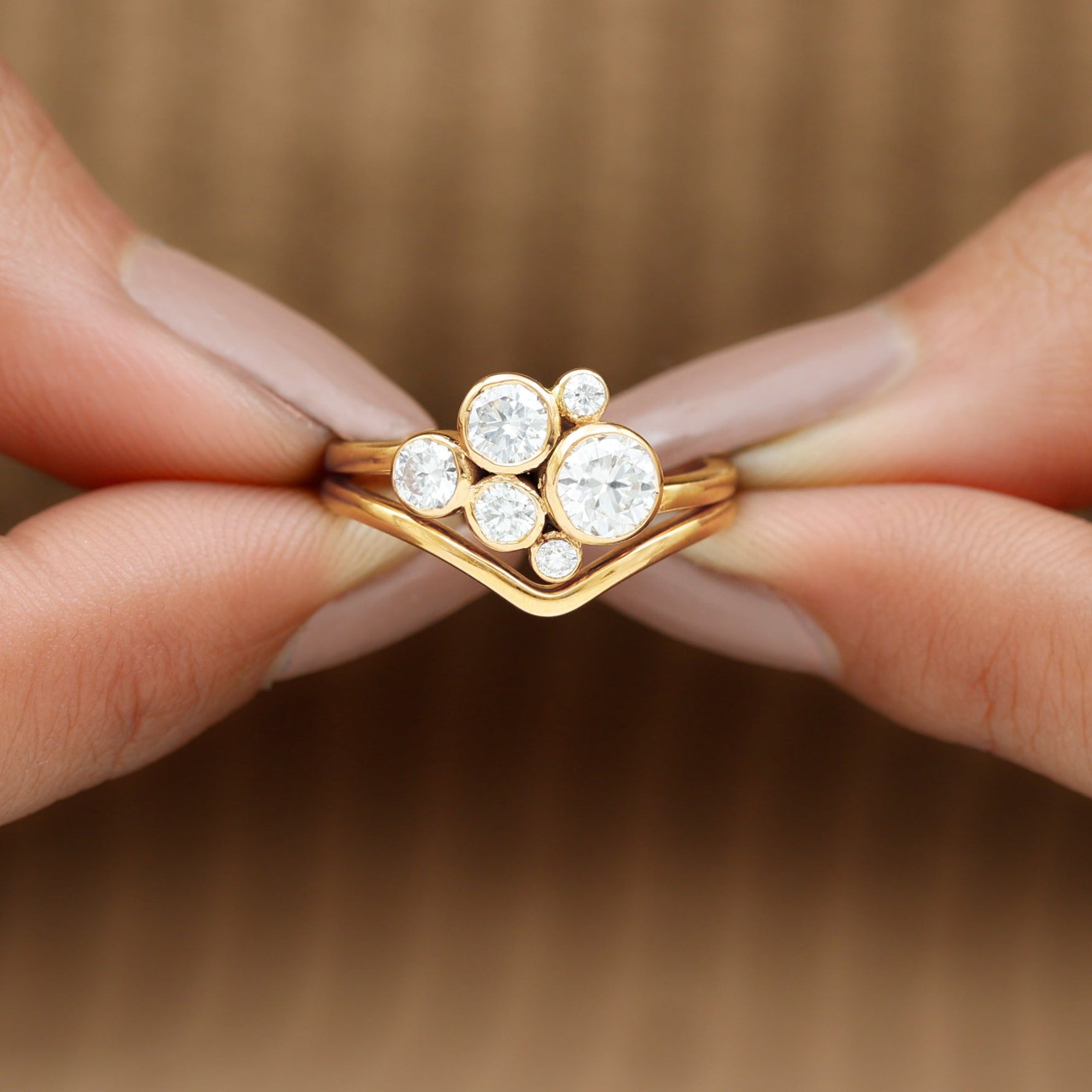 Bezel Set Lab Created Diamond Cluster Wedding Ring Set